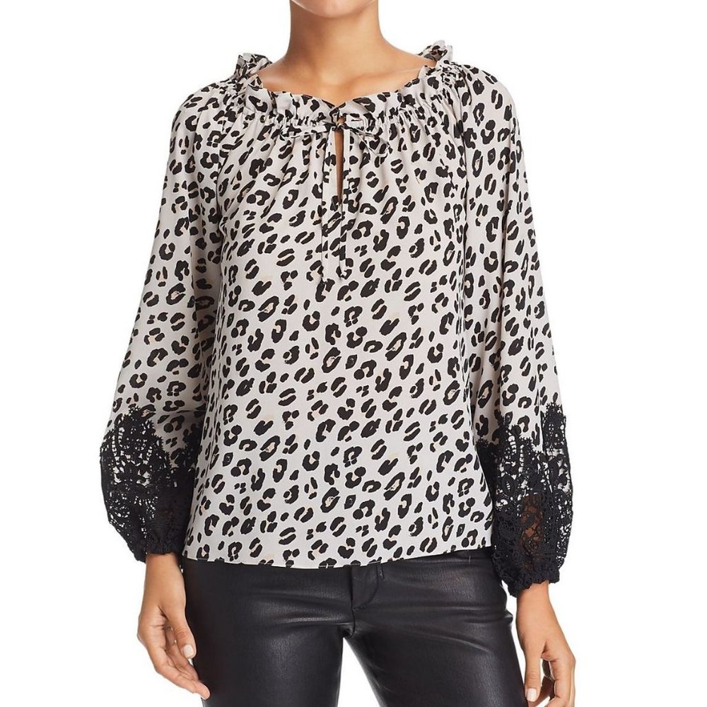 NWT Le Gali Camie Blouse Top Leopard Print Lace Long Sleeves Size XS NEW